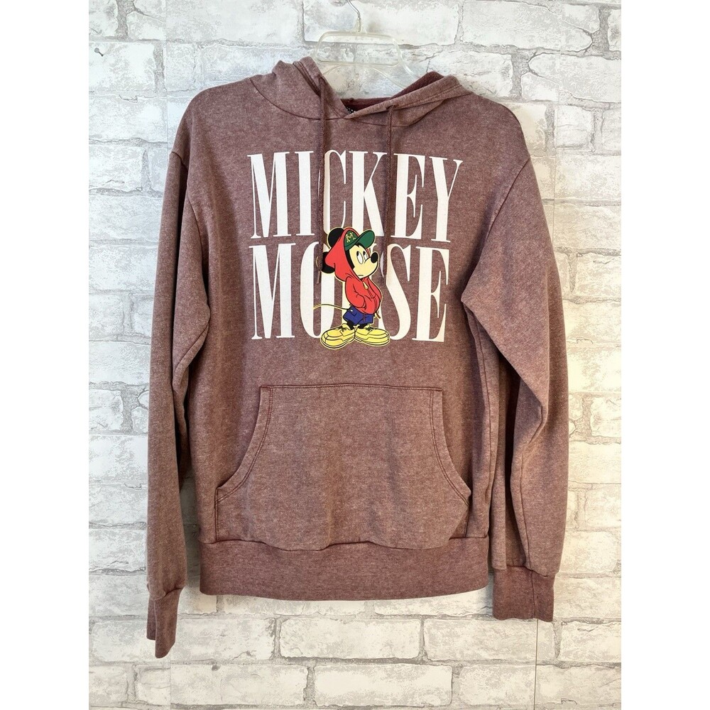 Disney Mickey Mouse Hooded Sweatshirt Hoodie Graphic Print EUC Pink Adult Small
